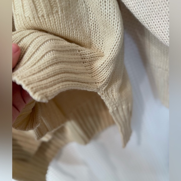 Button Front Patch Pocket Drop Shoulder Cardigan. Cream. Size Large. - Picture 10 of 15
